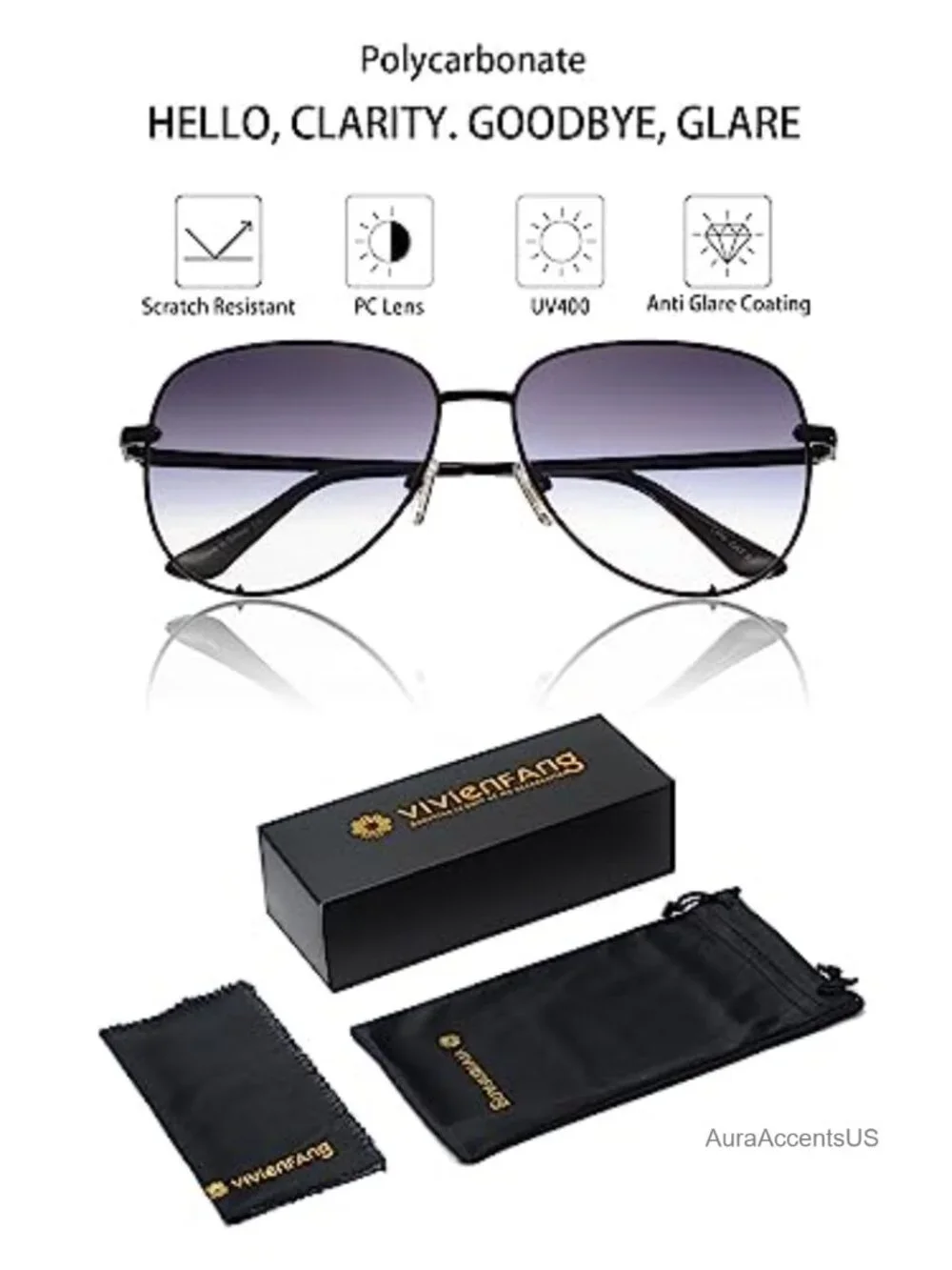 Oversized Aviator Sunglasses Gradient Lens UV400 Metal Frame
